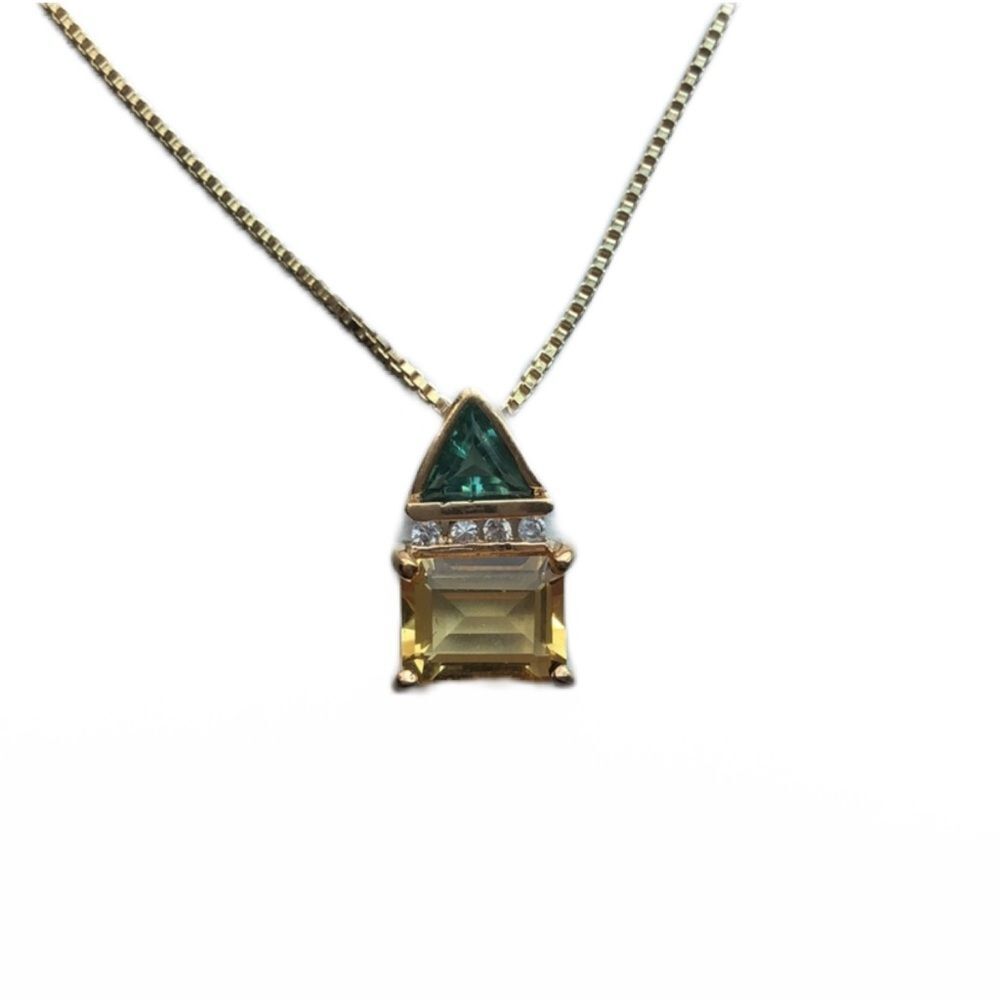 925 STERLING SILVER ITALY NECKLACE PENDANT AND CHAIN GREEN AND YELLOW STONES